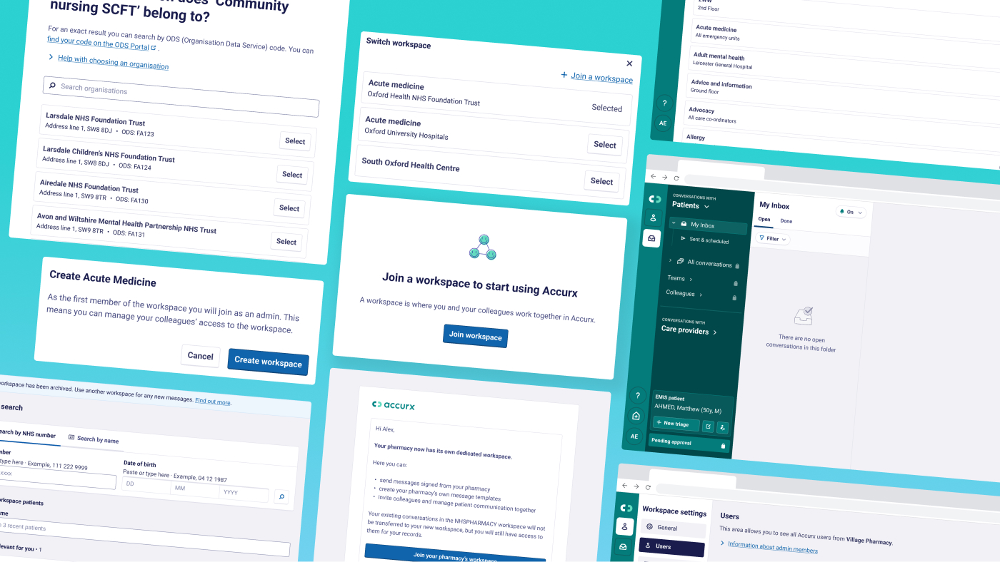 Multiple user interface components from workspaces in Accurx.